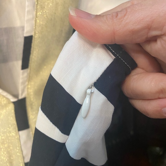 Sail To Sable, Black and White Striped Sleeveless Dress with Gold Collar - Picture 3 of 4